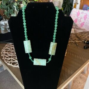 vintage jade beaded necklace with engraved jade pieces
